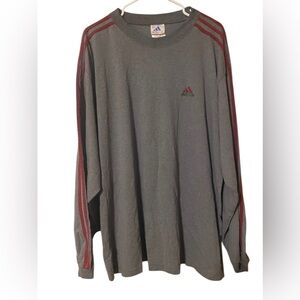Adidas Shirt Men’s Extra Large Gray Long Sleeve 3 Stripes Crewneck Logo Comfort